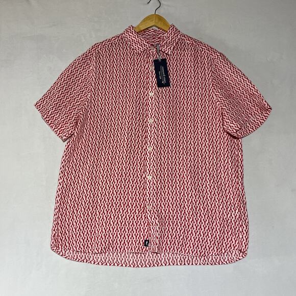 Vineyard Vines Micro Lobster Linen Shirt Mens Large Red Short Sleeve Button Up - Picture 1 of 11